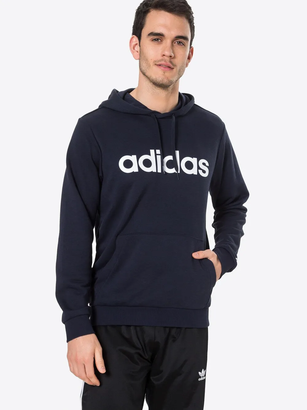 Adidas Essentials French Terry Linear Logo Sports Sweatshirt, Night Blue