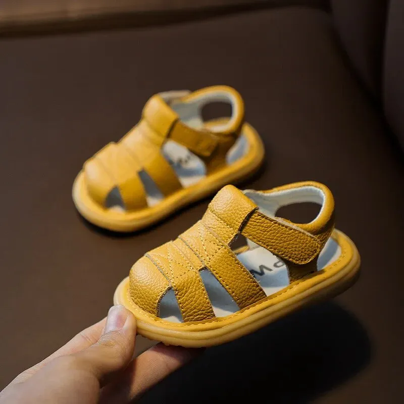 Baby Boys Summer Sandals Infant Anti-collision Toddler Shoes Soft Bottom Genuine Leather Sandals - BBSD50730