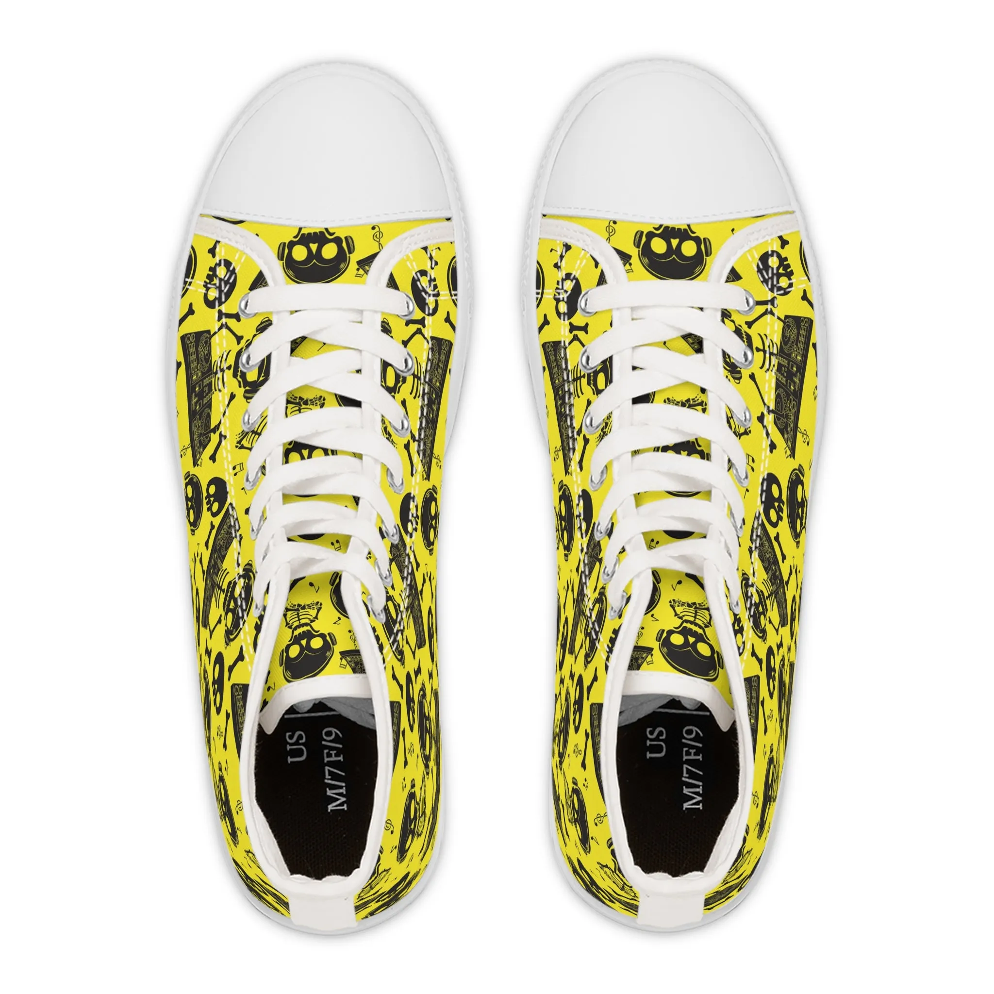 Black Skeleton Yellow Background Women's High Top Sneakers