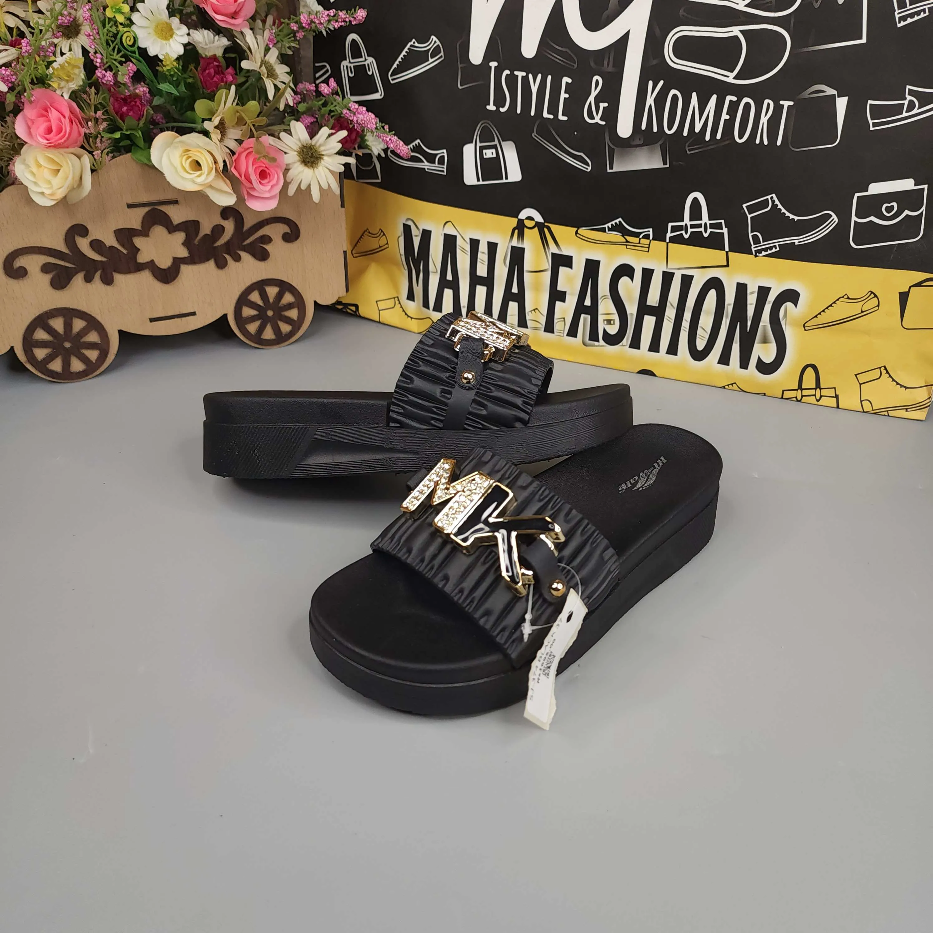 Black Wegde Slides with Buckle