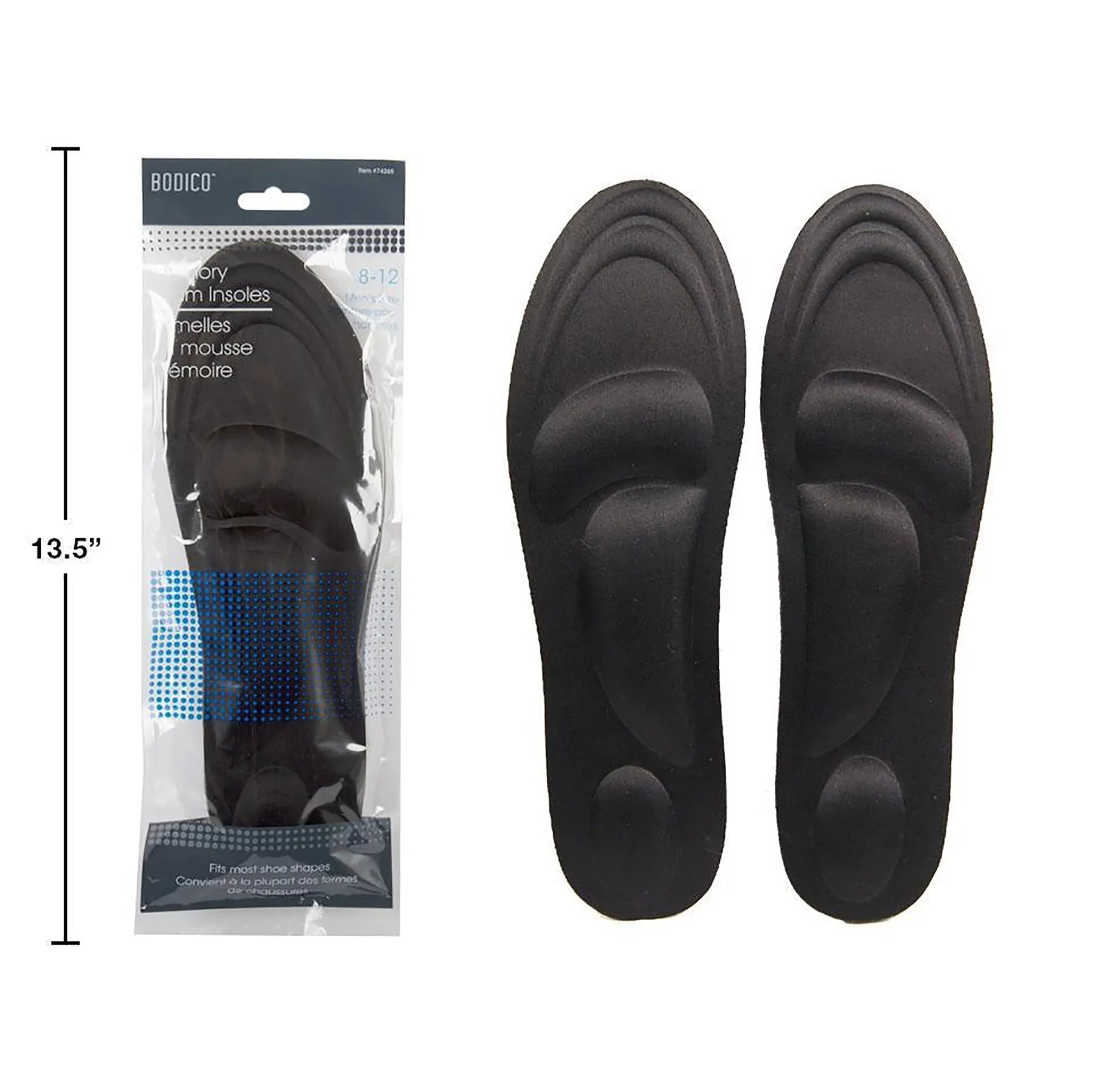 Bodico 1 Pair Insoles Memory Foam Black Men 8 - 12