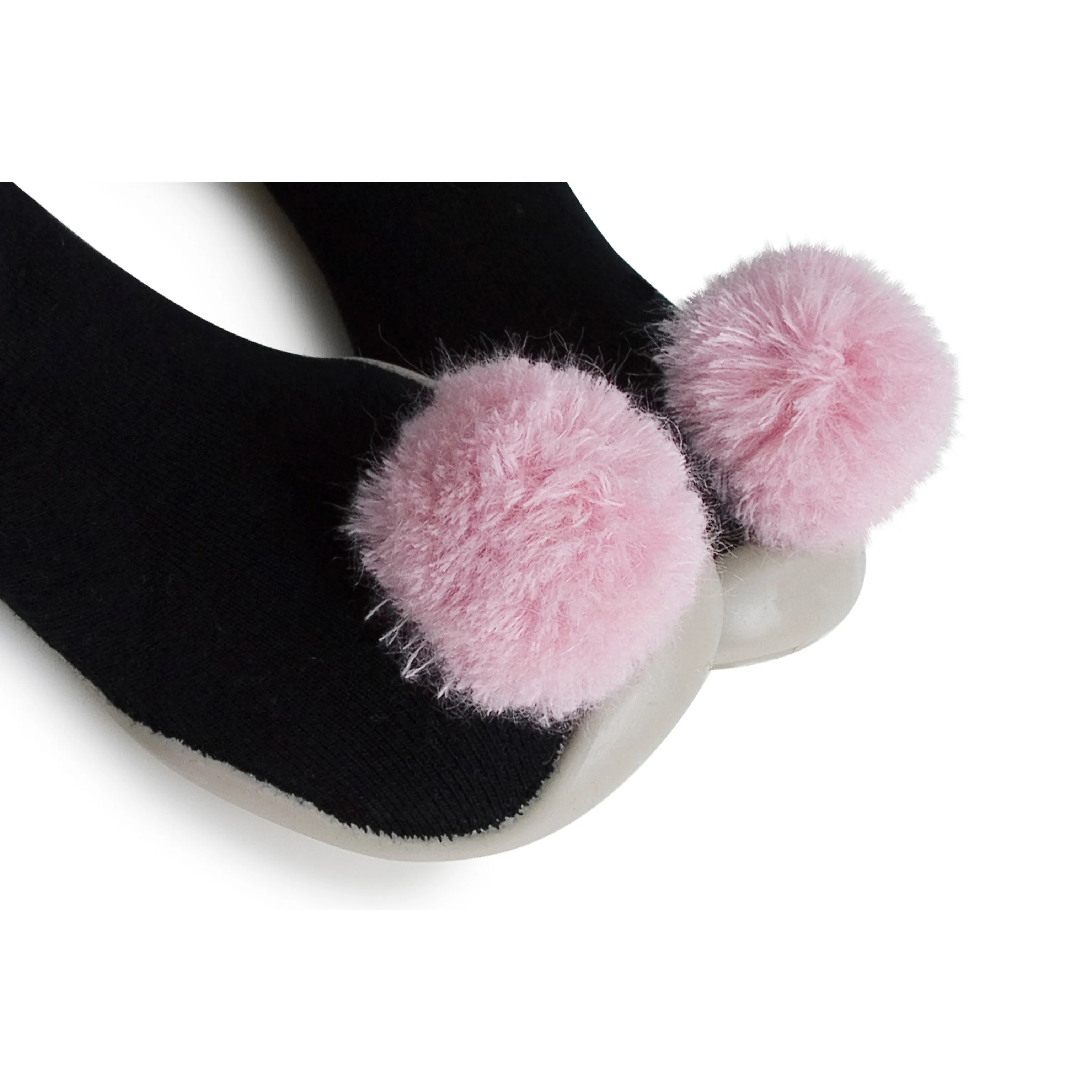 collégien Noir Pompons Rose Slippers