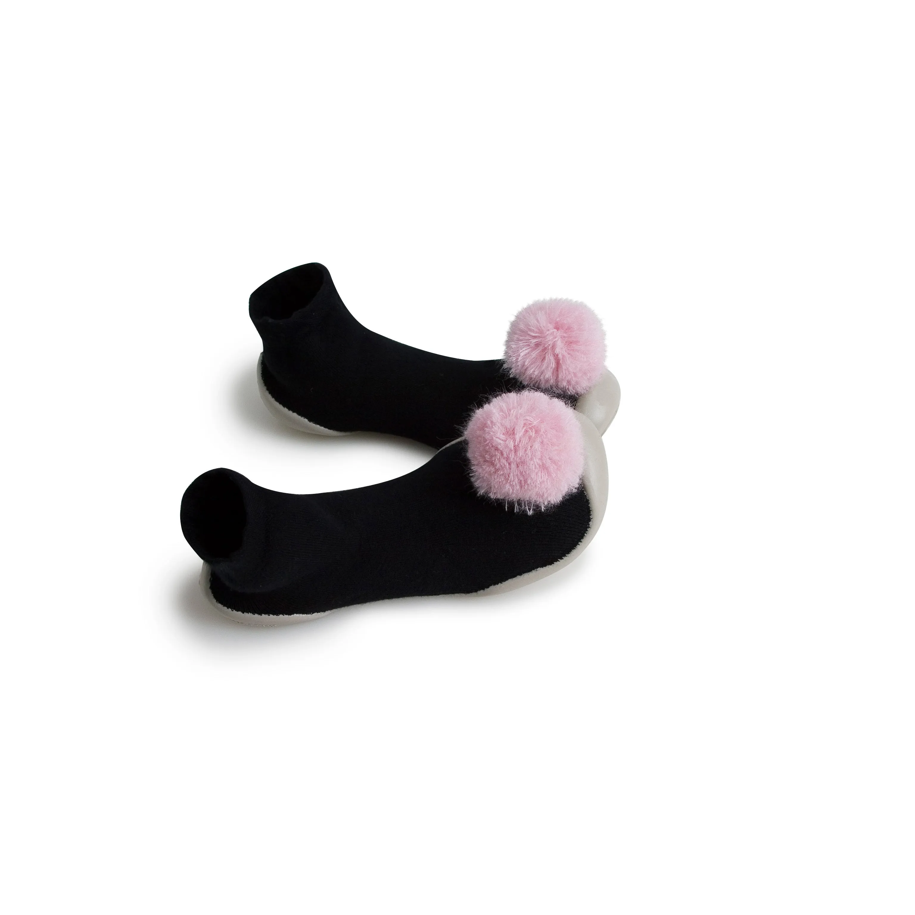 collégien Noir Pompons Rose Slippers