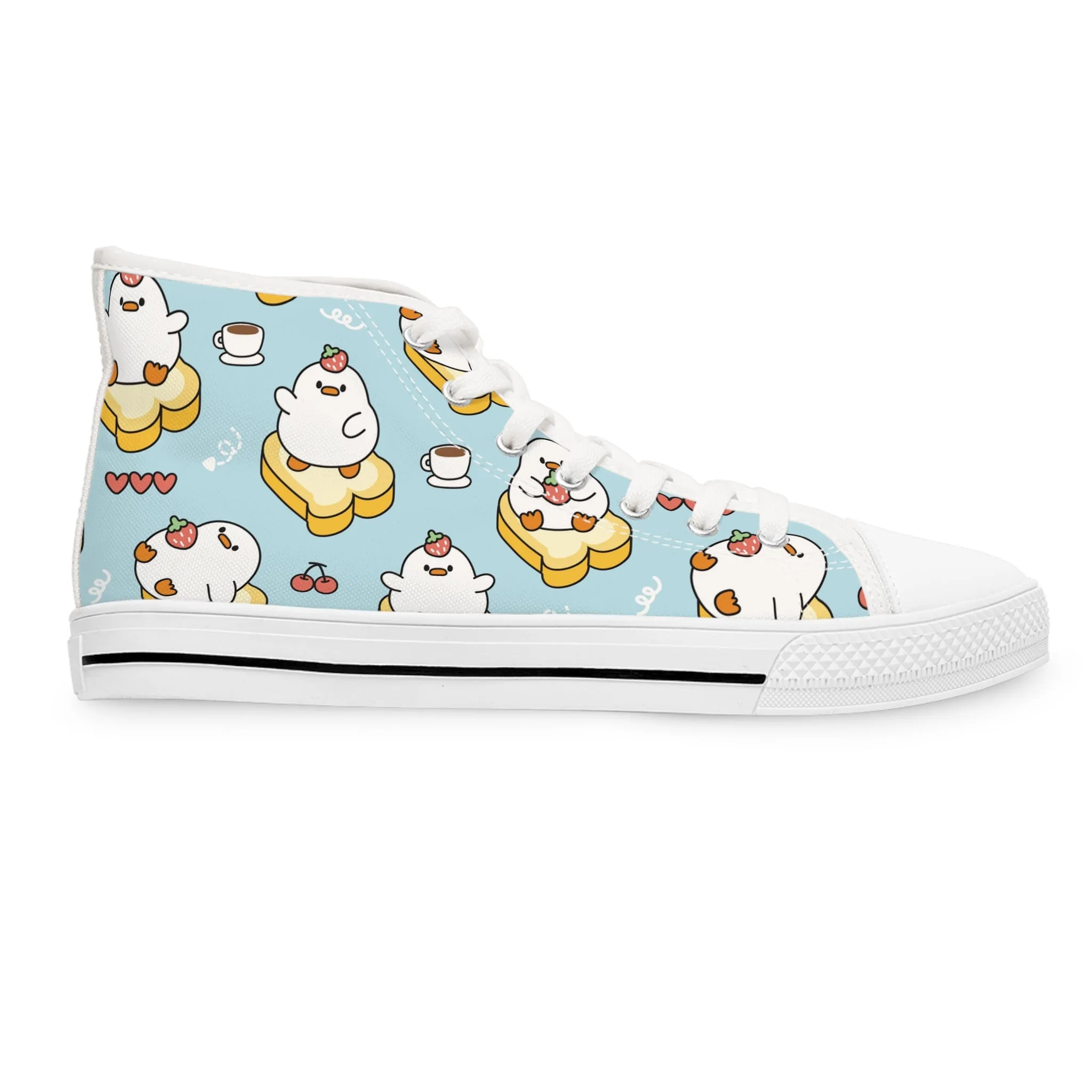 Cute Duck on Bread Women's High Top Sneakers