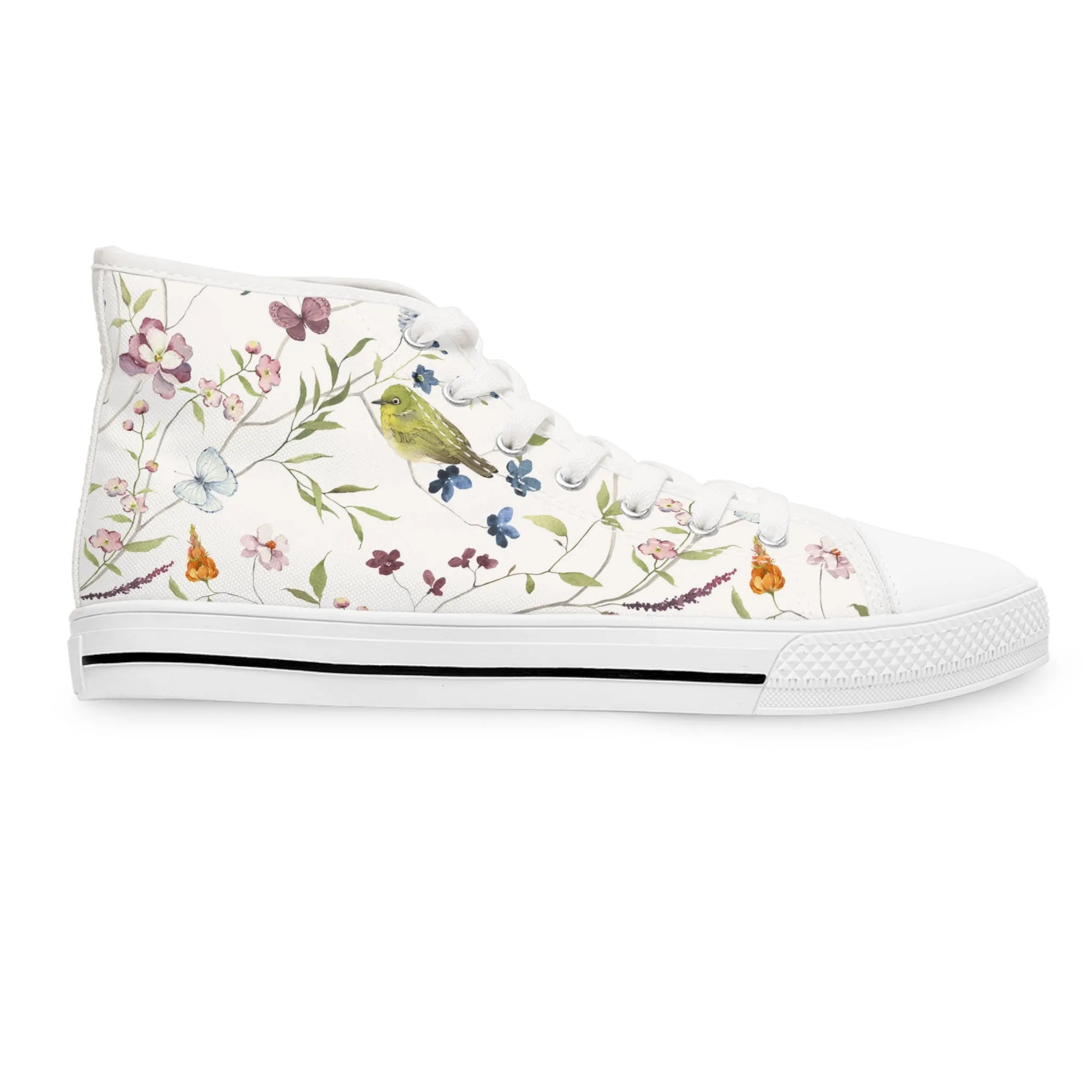 Green Bird FlowerWomen's High Top Sneakers