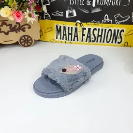 Grey Leaf Fur Slides