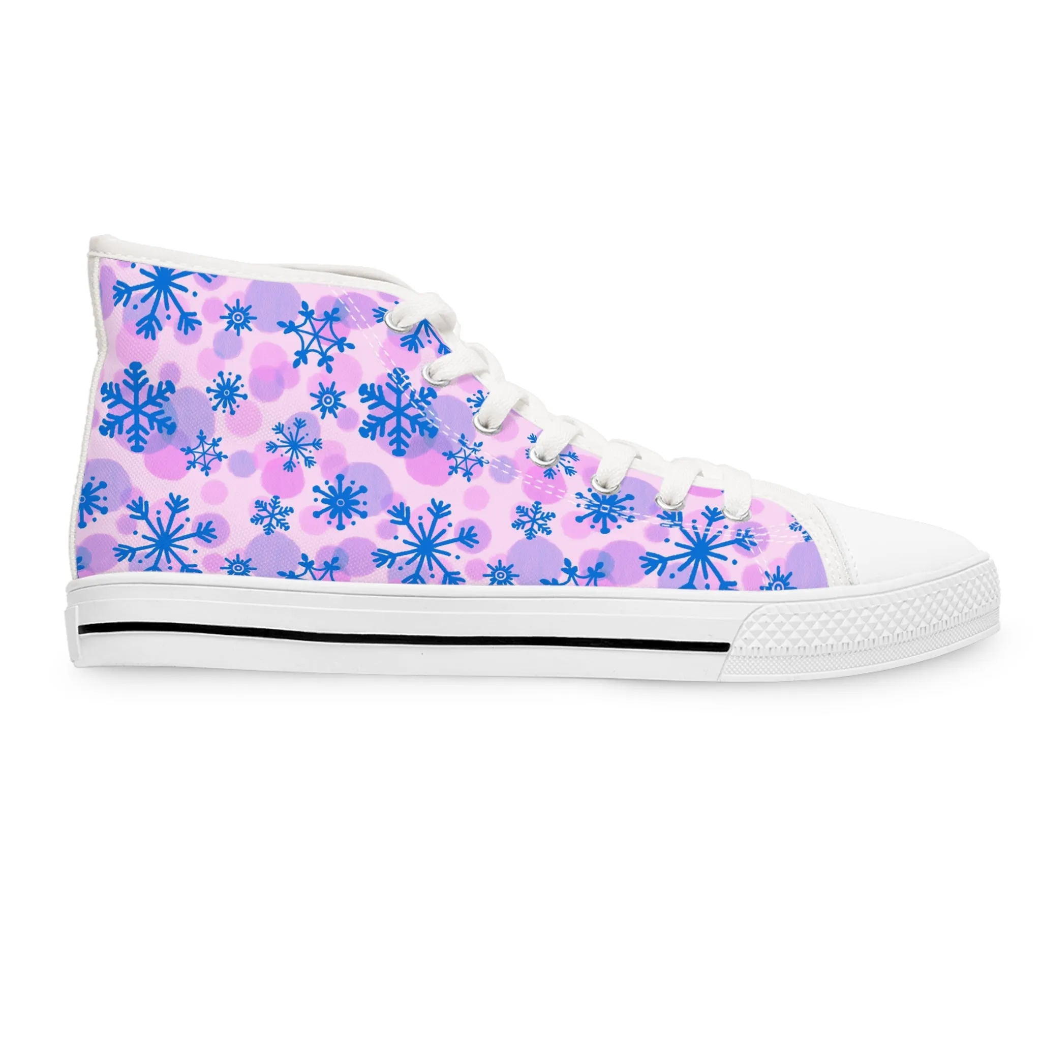 Icy Blue Snowflake Pattern Women's High Top Sneakers