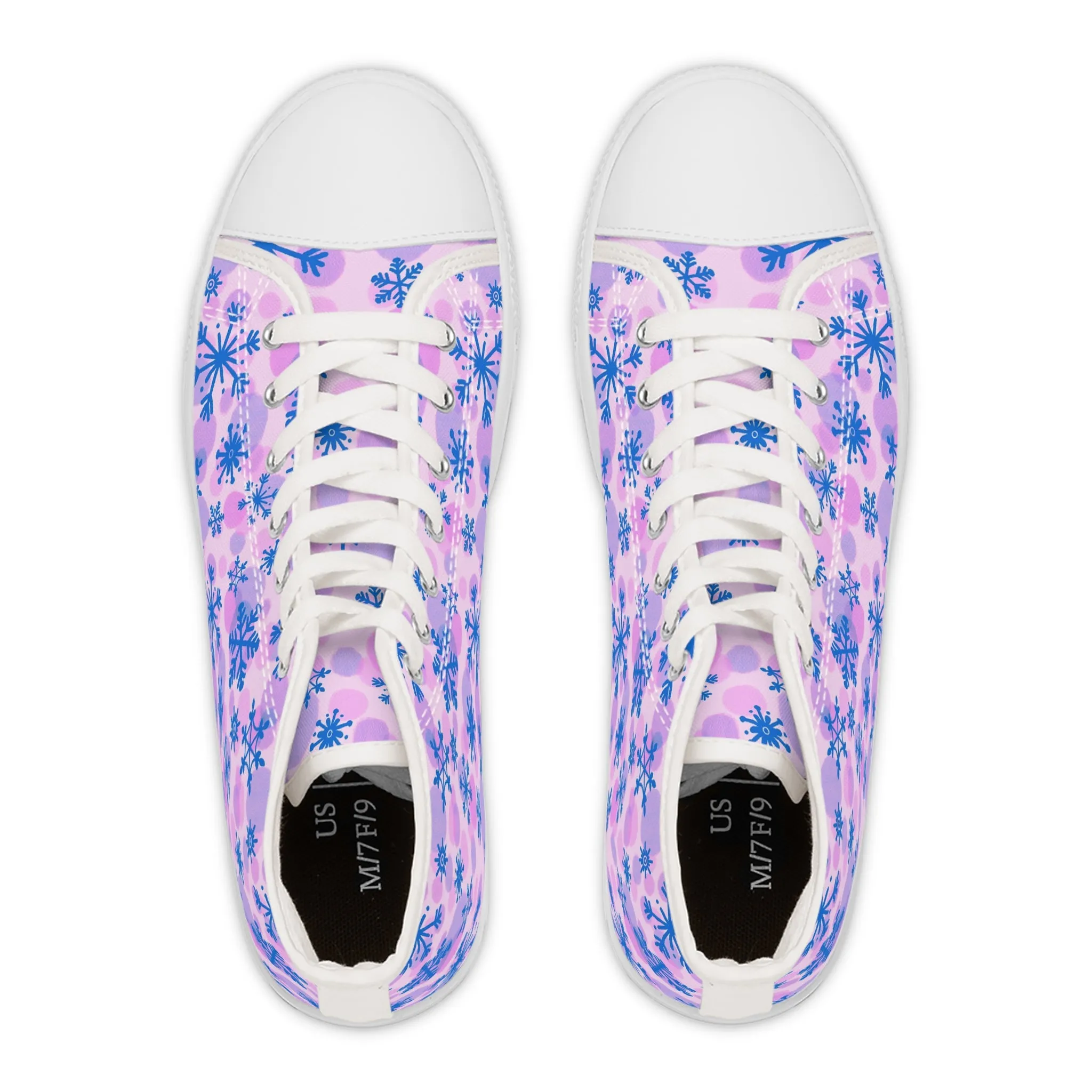 Icy Blue Snowflake Pattern Women's High Top Sneakers