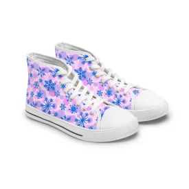 Icy Blue Snowflake Pattern Women's High Top Sneakers