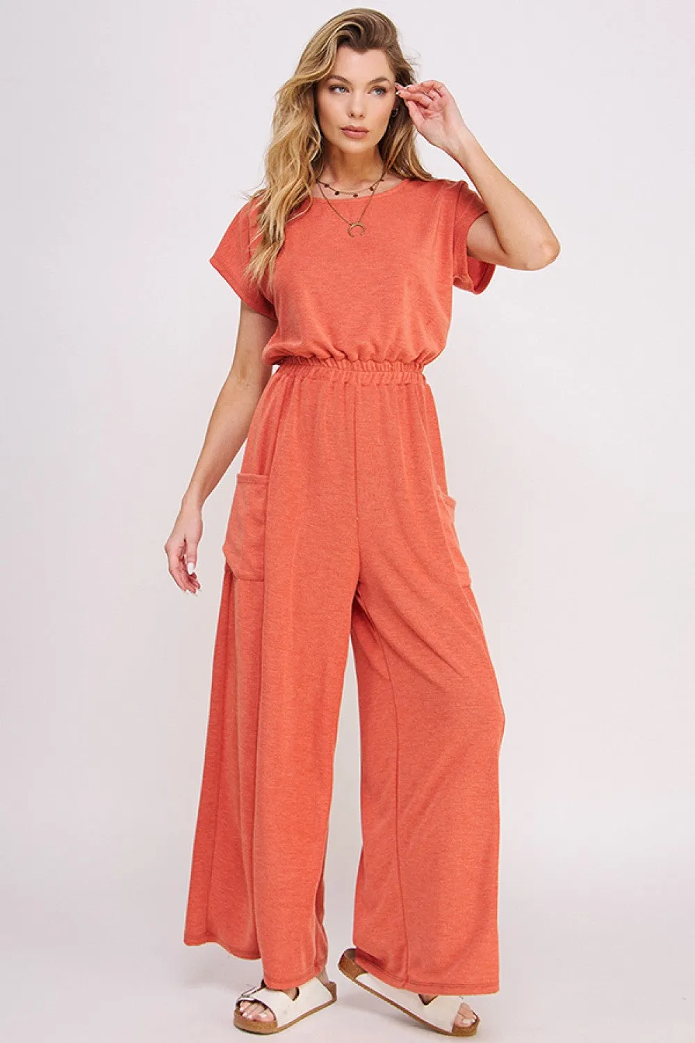 Jade by Jane Coral Short Sleeve Straight Leg Jumpsuit