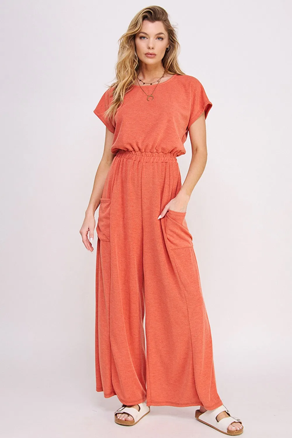 Jade by Jane Coral Short Sleeve Straight Leg Jumpsuit