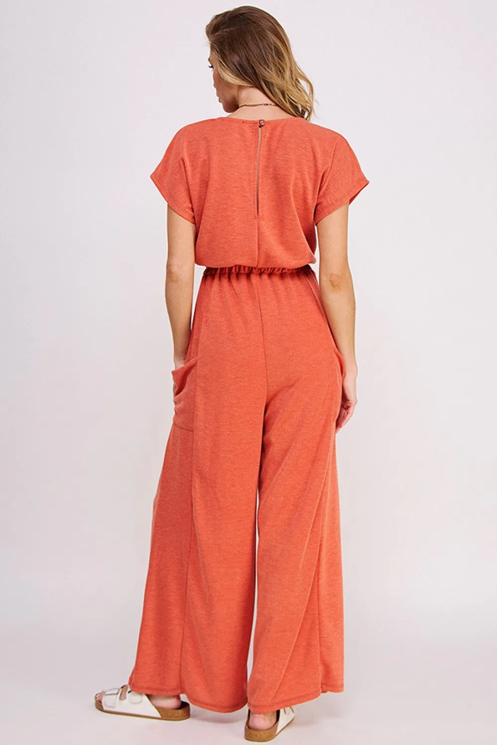 Jade by Jane Coral Short Sleeve Straight Leg Jumpsuit