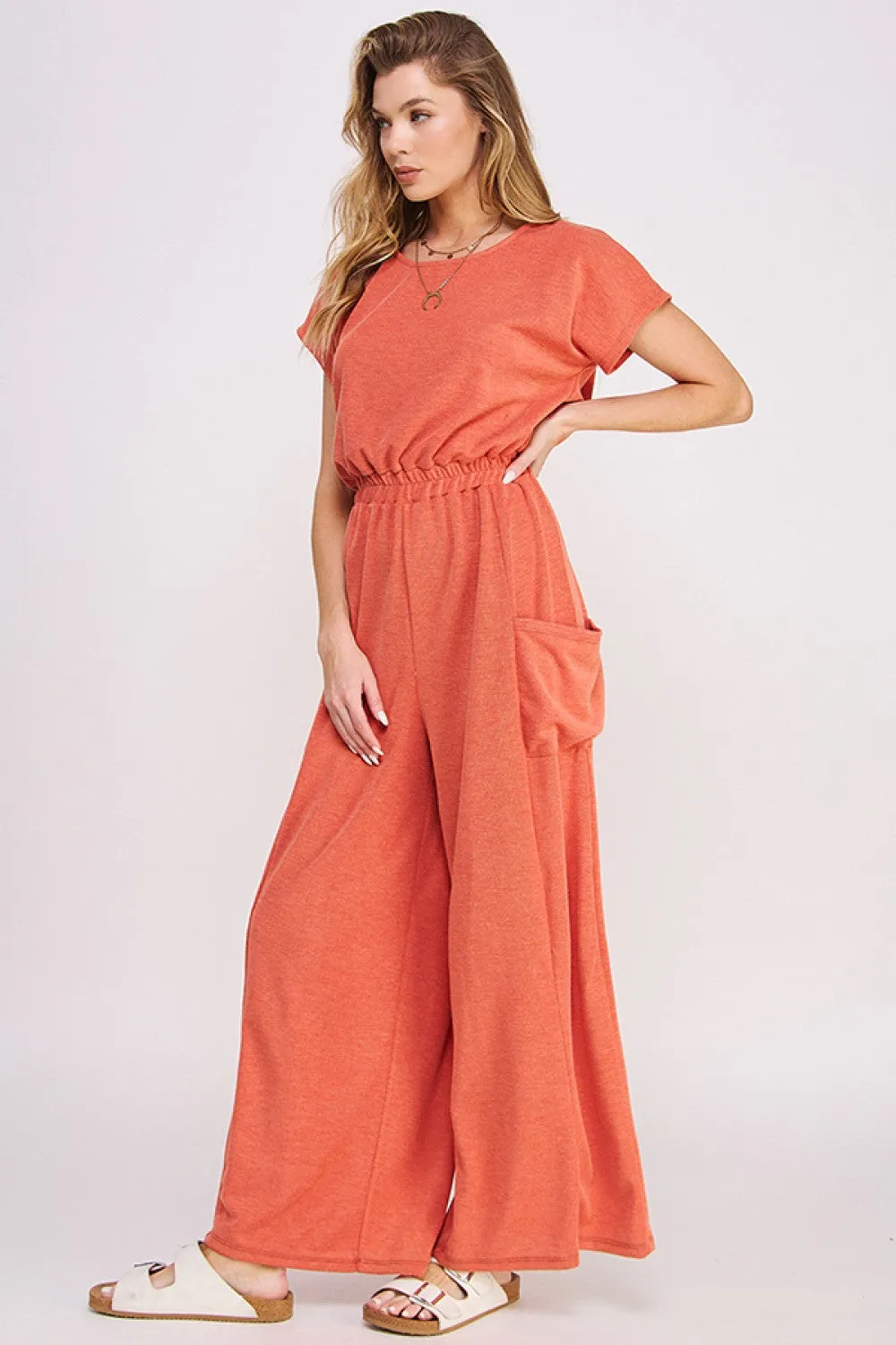 Jade by Jane Coral Short Sleeve Straight Leg Jumpsuit