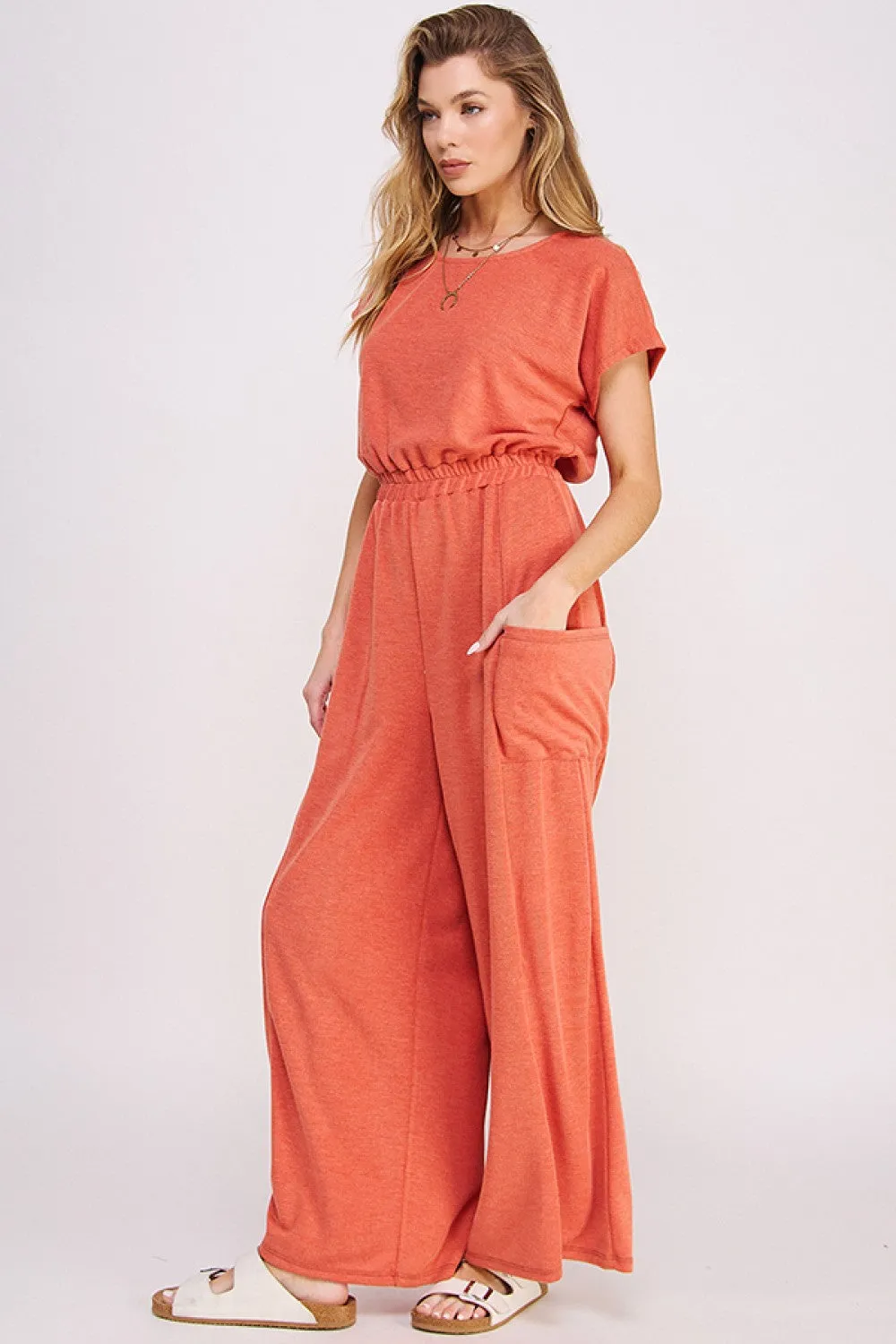 Jade by Jane Coral Short Sleeve Straight Leg Jumpsuit