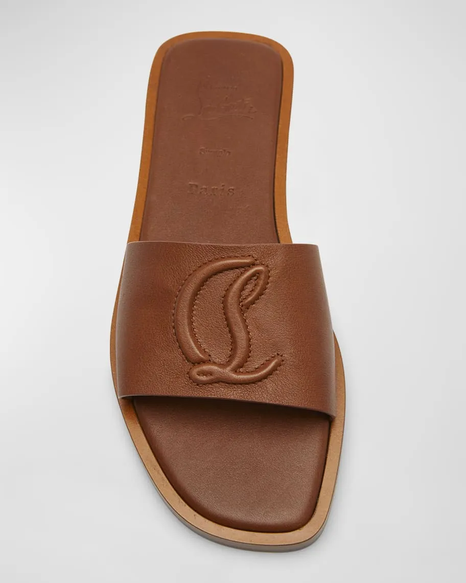 Leather slides with red sole and Christian Louboutin logo