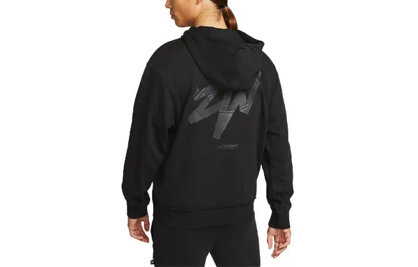 Men's Air Jordan Zion Alphabet Printing Retro Hooded Zipper Jacket Black