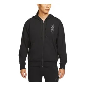 Men's Air Jordan Zion Alphabet Printing Retro Hooded Zipper Jacket Black