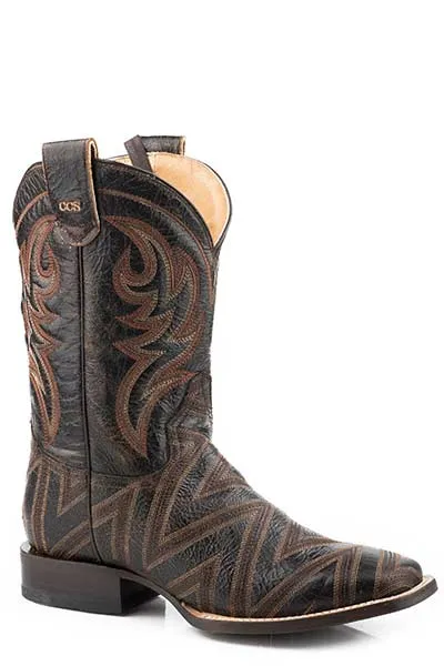 Men's Roper Footwear Brown Criss Cross Broad Square Toe Boots with Concealed Carry System