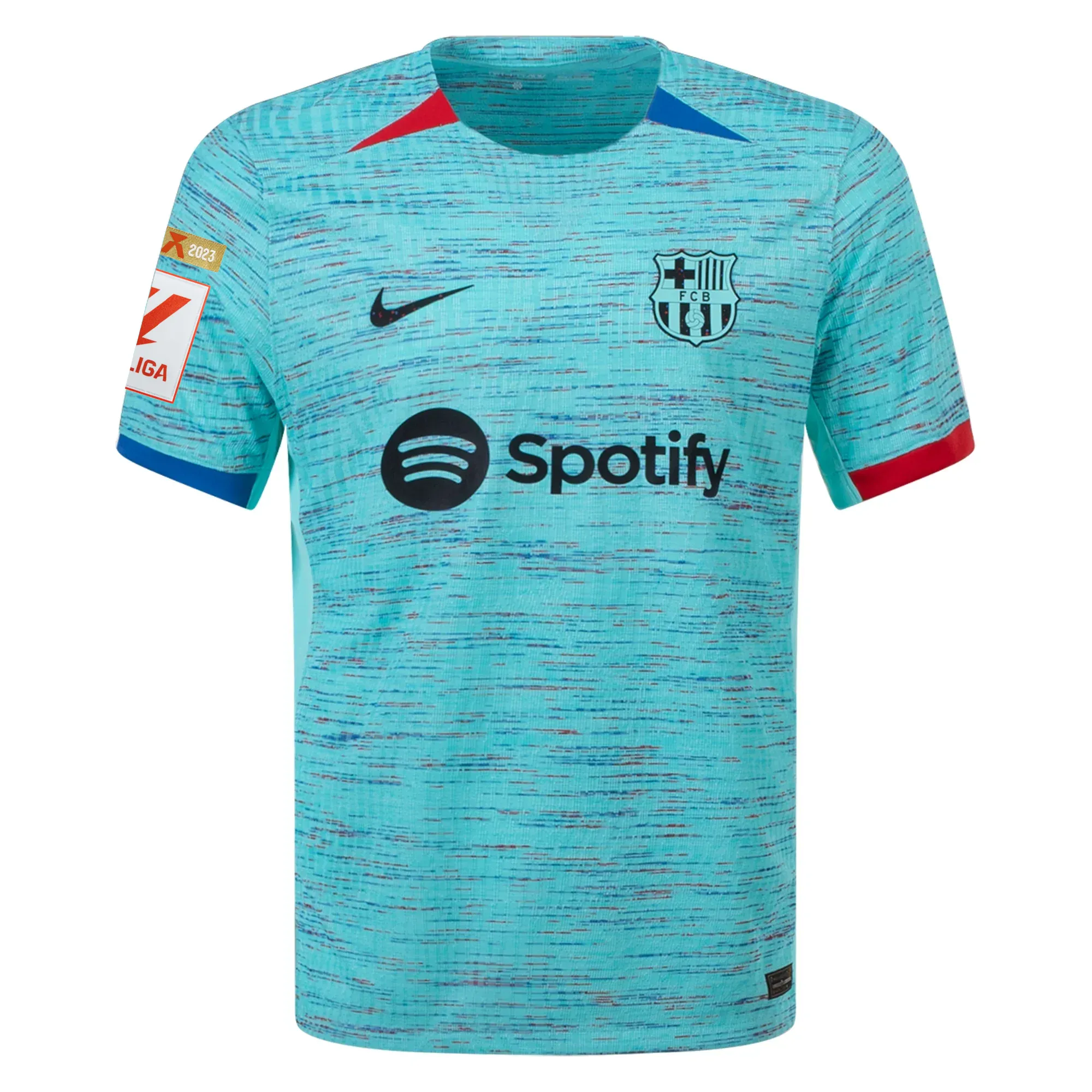 Nike Barcelona Authentic Lamine Yamal Match Vaporknit Third Jersey w/ La Liga Champion Patches 23/24 (Light Aqua/Royal Blue)