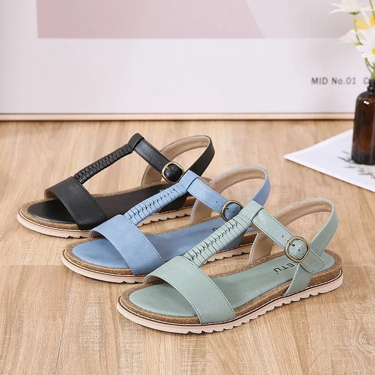 OCW Women Casual Flat Sandals Elastic Nonslip T-strap Summer HolIdays Footwear