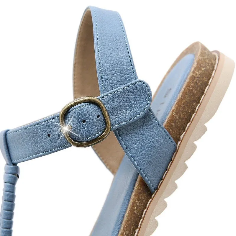 OCW Women Casual Flat Sandals Elastic Nonslip T-strap Summer HolIdays Footwear