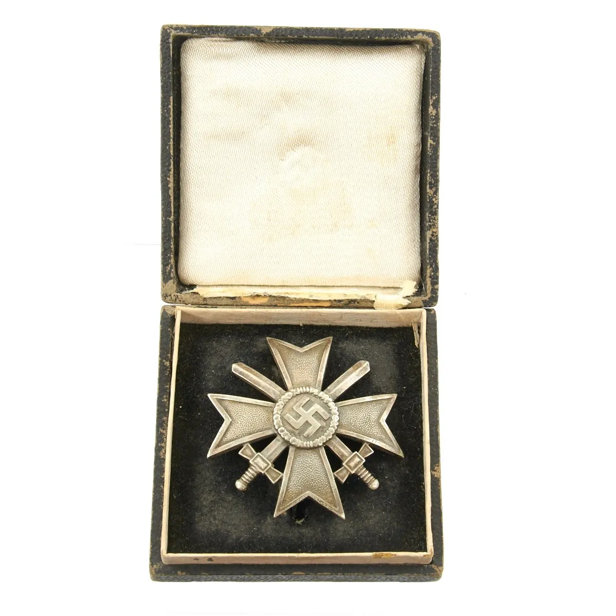 Original German WWII Vaulted War Merit Cross KvK 1st Class in Silver with Case by Wilhelm Deumer of Ludenscheid