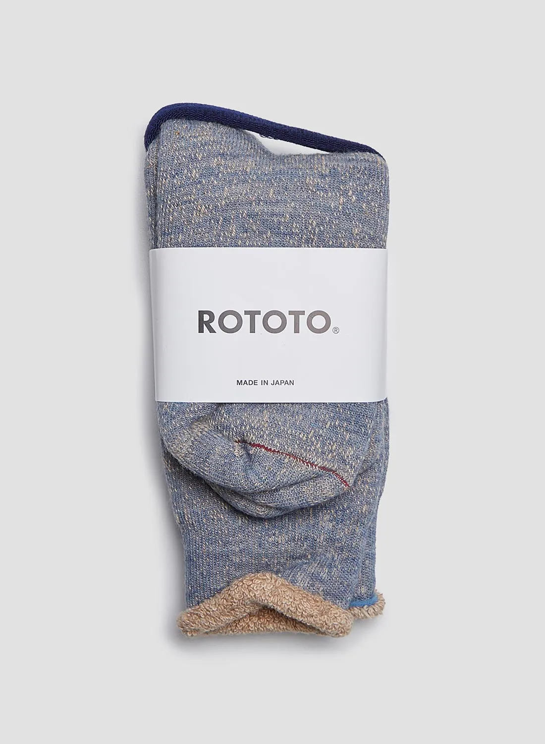 Rototo Double Face Crew Sock in Blue/Brown