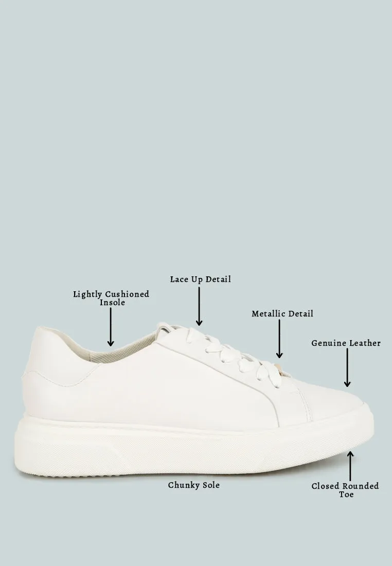 SCHICK  Lace Up Leather Sneakers in White