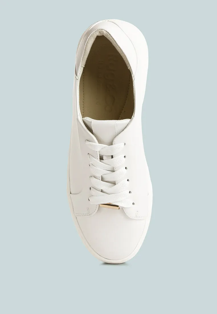 SCHICK  Lace Up Leather Sneakers in White