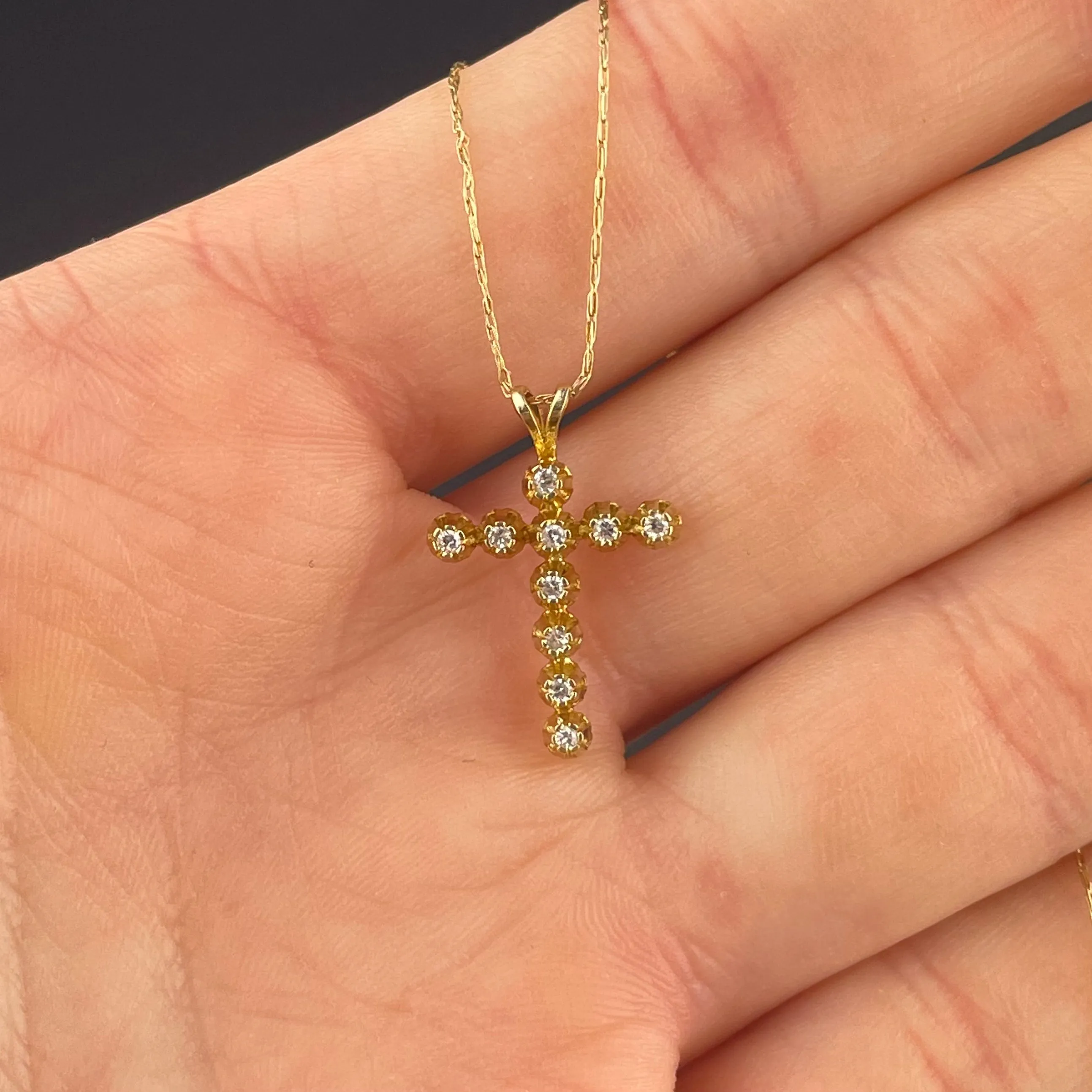 Vintage 14K Gold Diamond Cross Pendant Necklace