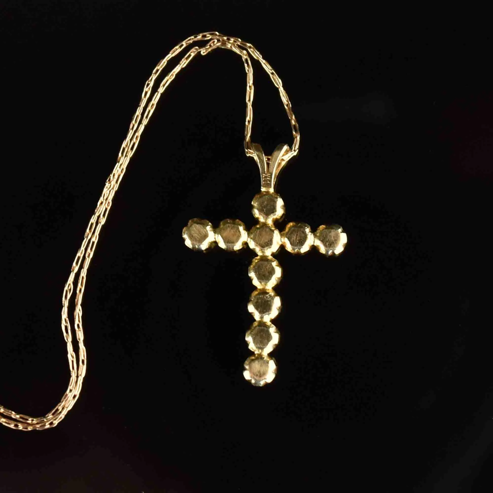 Vintage 14K Gold Diamond Cross Pendant Necklace