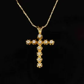 Vintage 14K Gold Diamond Cross Pendant Necklace