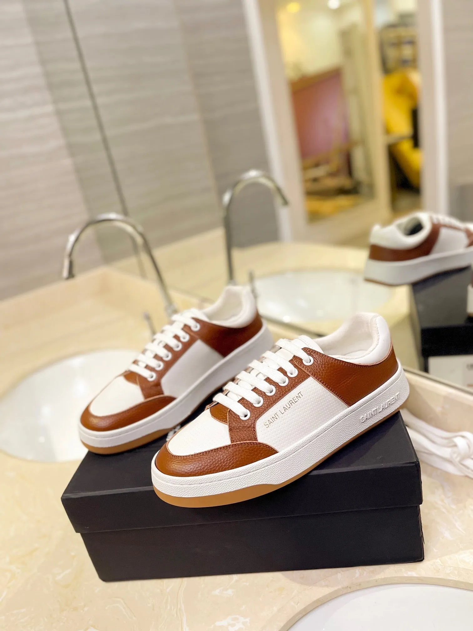 VSL Brown and White Leather Sneakers-166