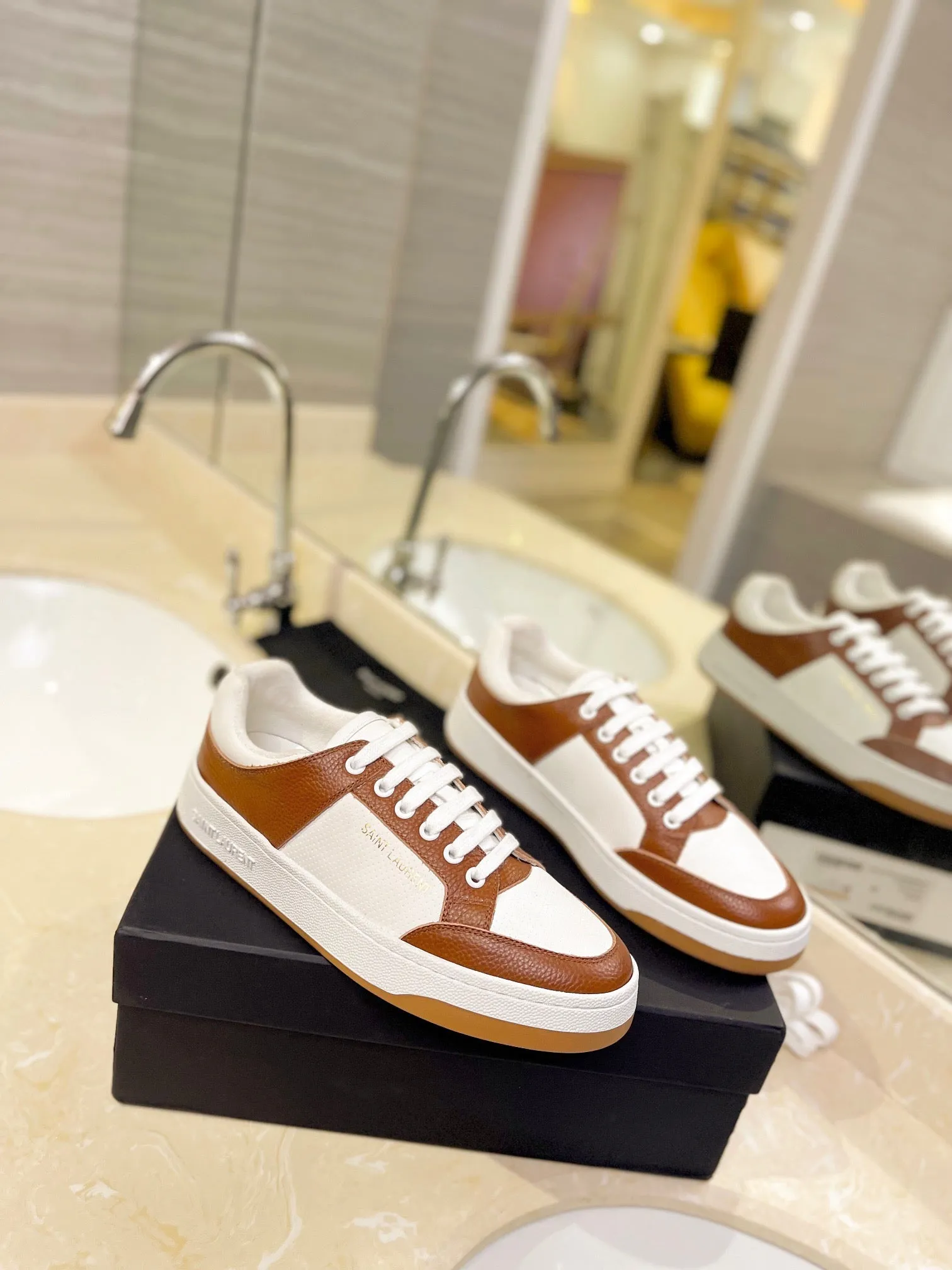 VSL Brown and White Leather Sneakers-166