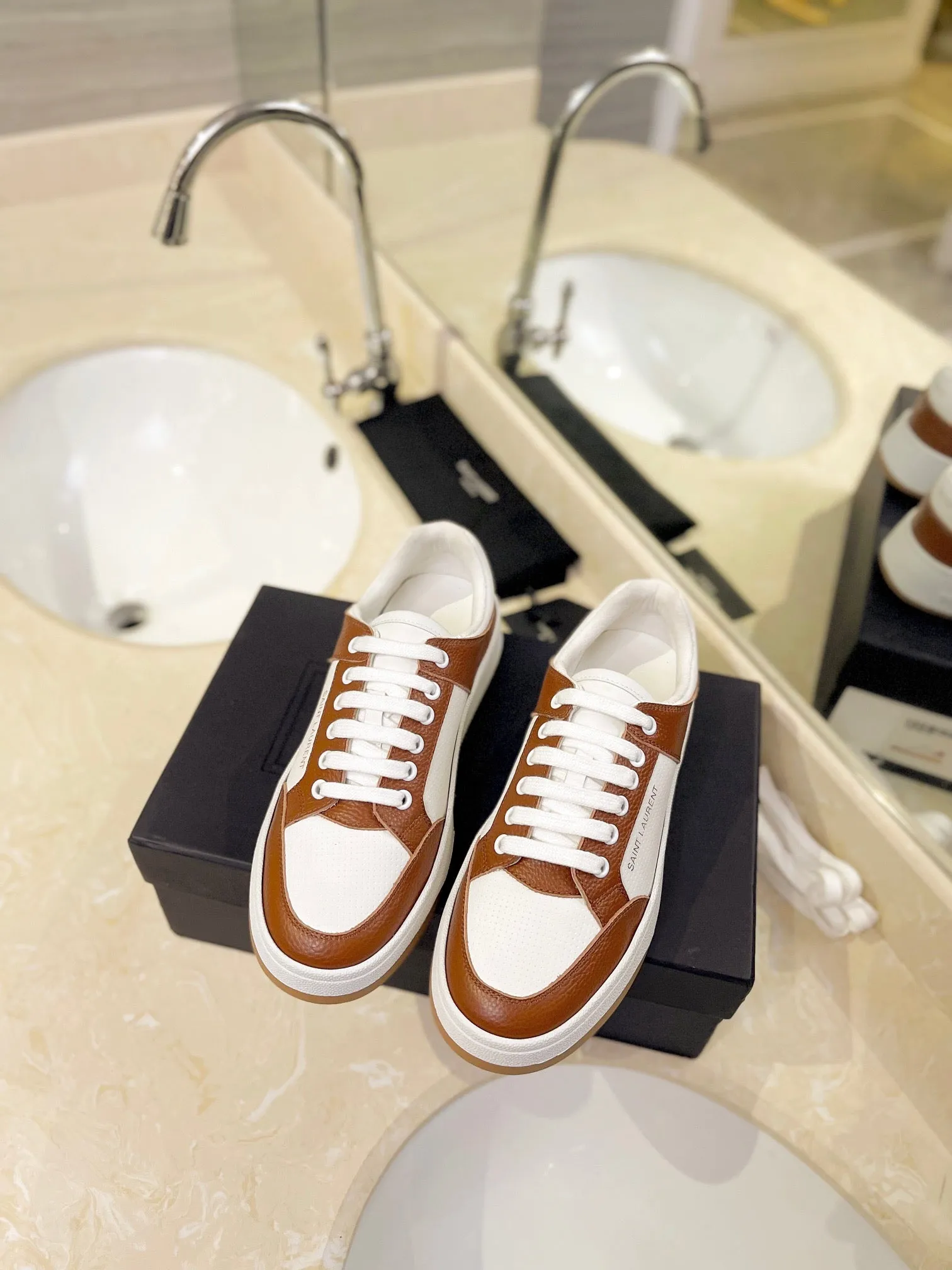 VSL Brown and White Leather Sneakers-166