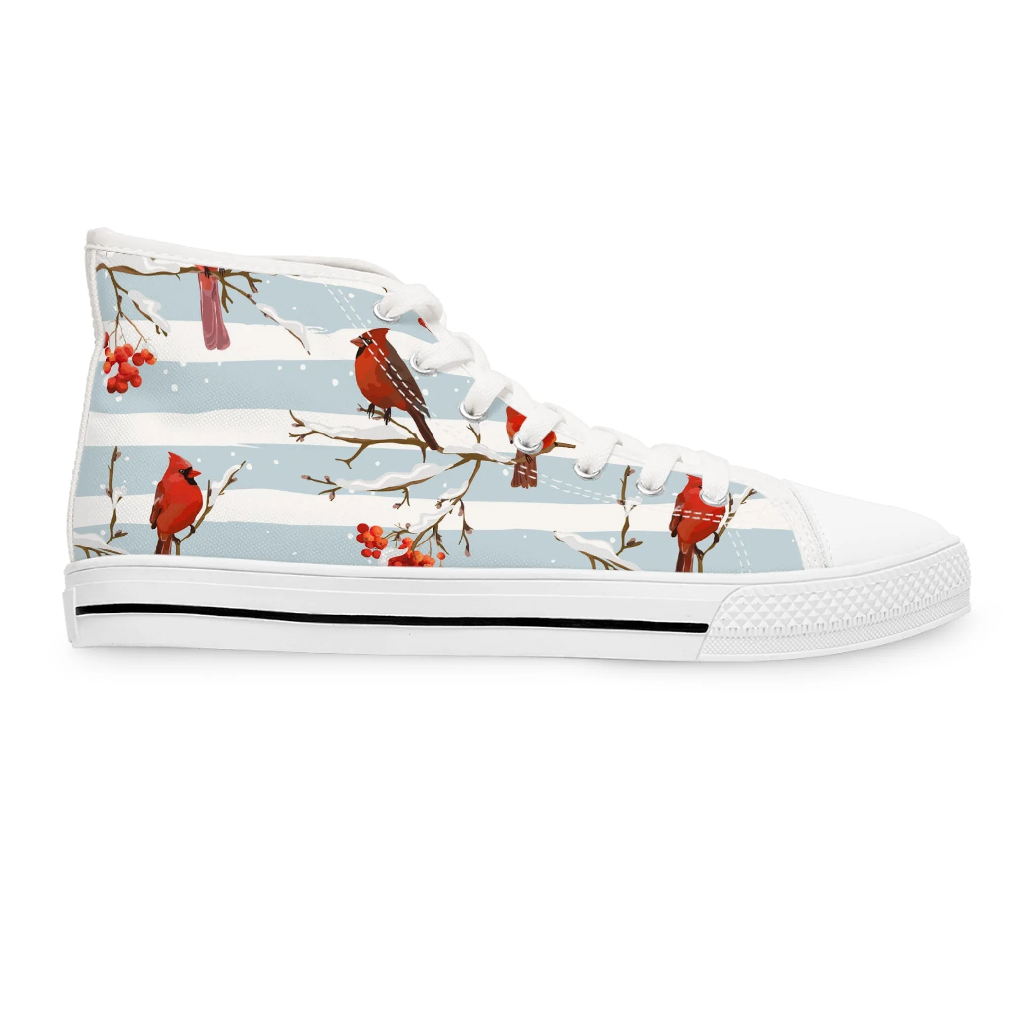 Winter Red Birds Women's High Top Sneakers