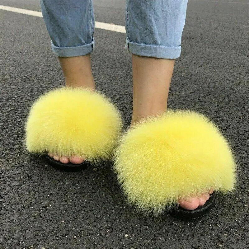 Women indoor/outdoor Luxury Plush Fluffy Faux Fur  Flip Flop Slippers