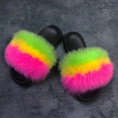 Women indoor/outdoor Luxury Plush Fluffy Faux Fur  Flip Flop Slippers