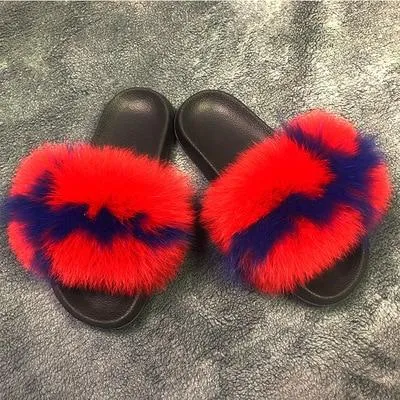 Women indoor/outdoor Luxury Plush Fluffy Faux Fur  Flip Flop Slippers