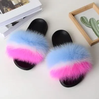 Women indoor/outdoor Luxury Plush Fluffy Faux Fur  Flip Flop Slippers