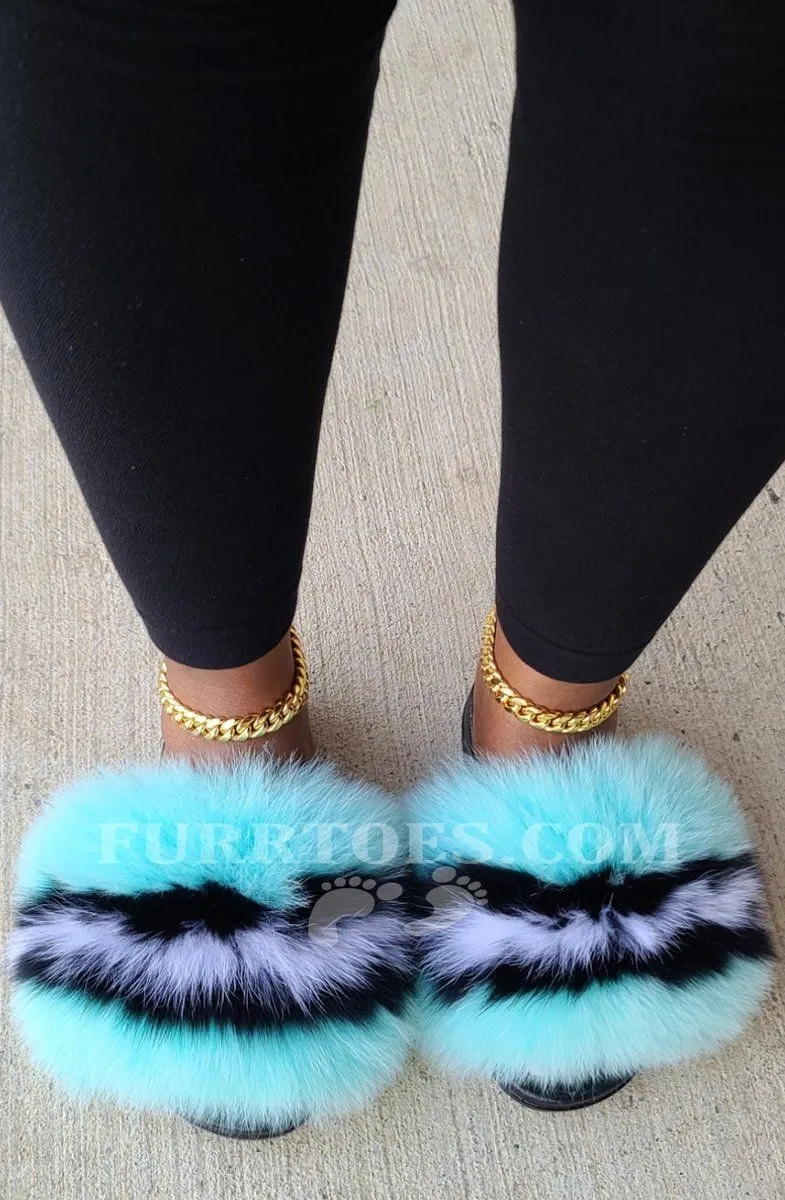 Women indoor/outdoor Luxury Plush Fluffy Faux Fur  Flip Flop Slippers