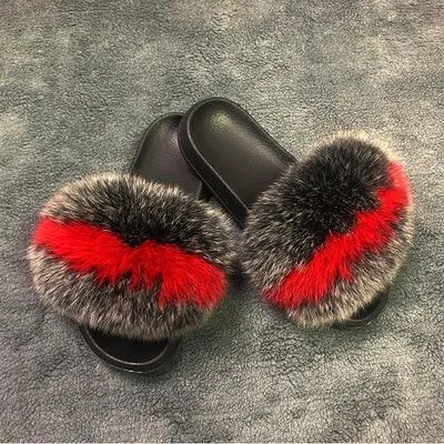 Women indoor/outdoor Luxury Plush Fluffy Faux Fur  Flip Flop Slippers