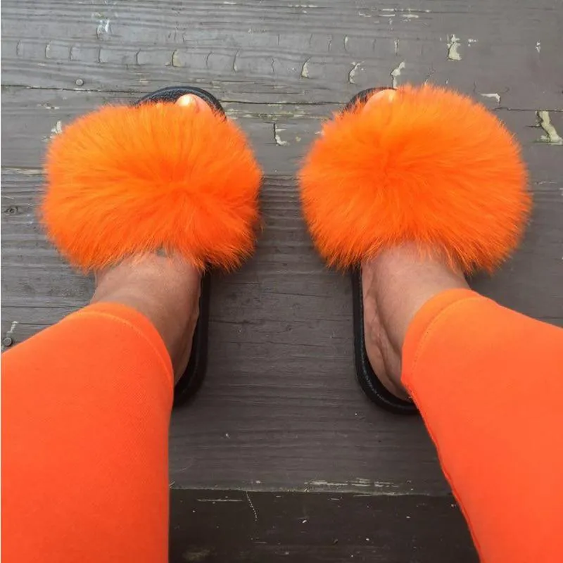 Women indoor/outdoor Luxury Plush Fluffy Faux Fur  Flip Flop Slippers