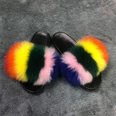 Women indoor/outdoor Luxury Plush Fluffy Faux Fur  Flip Flop Slippers