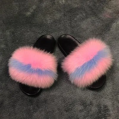 Women indoor/outdoor Luxury Plush Fluffy Faux Fur  Flip Flop Slippers