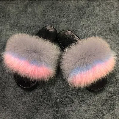 Women indoor/outdoor Luxury Plush Fluffy Faux Fur  Flip Flop Slippers