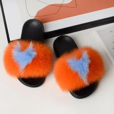 Women indoor/outdoor Luxury Plush Fluffy Faux Fur  Flip Flop Slippers